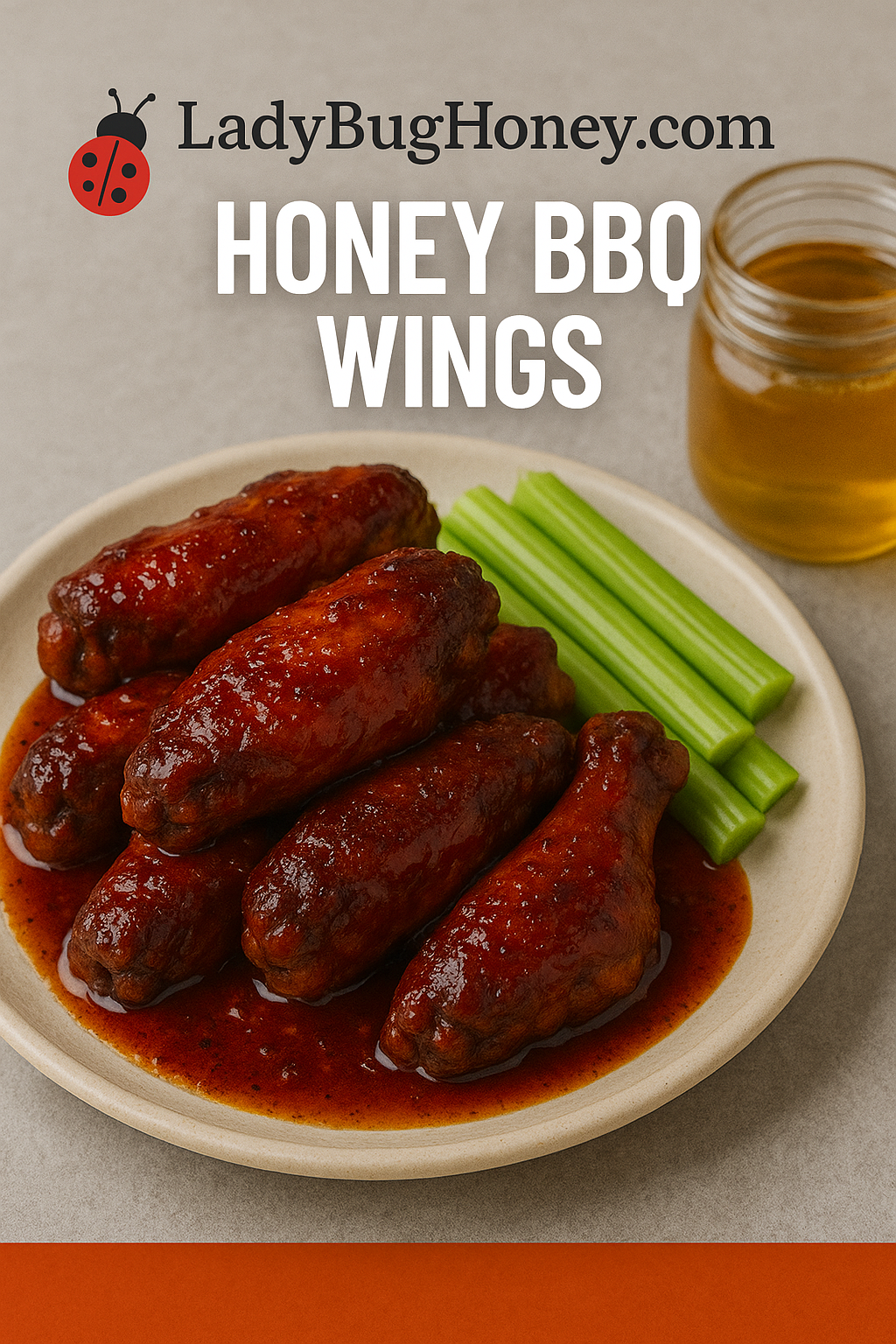 Honey BBQ wings coated in sticky, smoky sauce